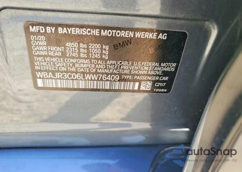 2020 BMW 530 I from USA, damaged, VIN WBAJR3C06LWW76409